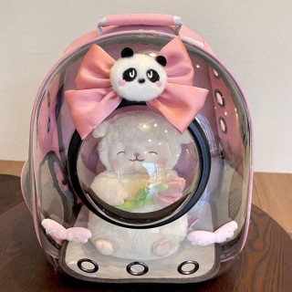 Pink transparent portable breathable backpack pet backpack