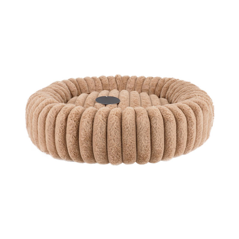 New design soft striped luxury plush round pet bed