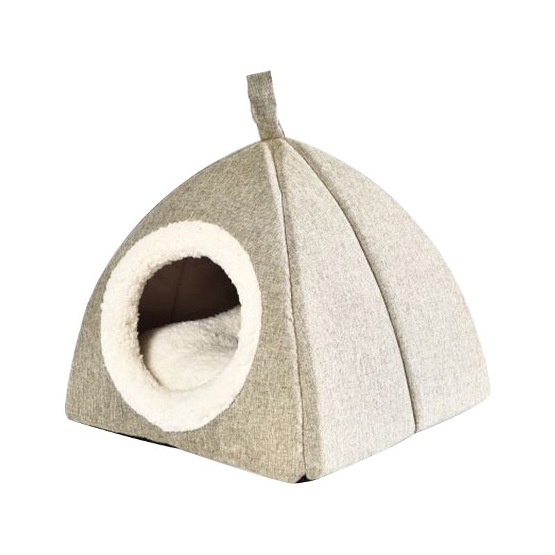 Portable Faux Linen Kitten Hiding Cave Bed