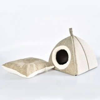Portable Faux Linen Kitten Hiding Cave Bed