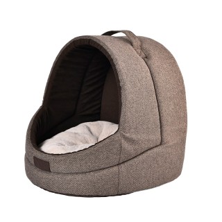 Twill Faux Linen Pet House Bed with Removable Cushion