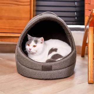 Twill Faux Linen Pet House Bed with Removable Cushion