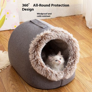Semi-enclosed luxury round pet house bed