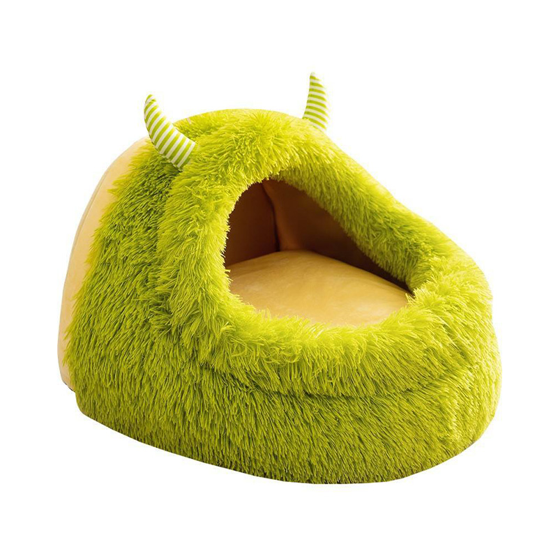 Plush semi-enclosed warm pet bed