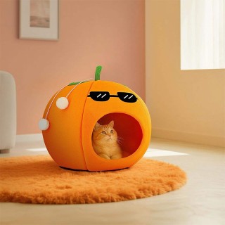 Luxury Orange Round Eco-Friendly Pet Bed