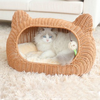 Natural rattan pet bed for cats and dogs