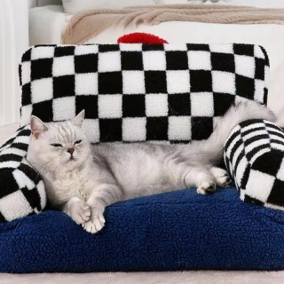 Removable and washable striped rectangular pet sofa bed